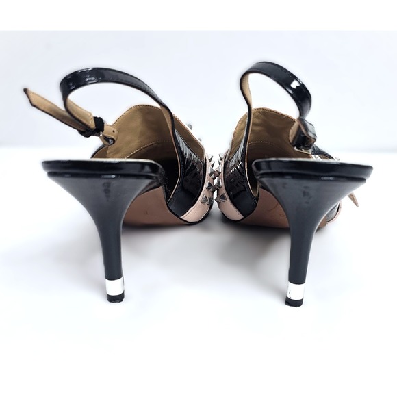 Linea Paolo Slingback‎ Studded Heels Rare Pumps Black White Pink Shoes Size 9.5 - Picture 6 of 10